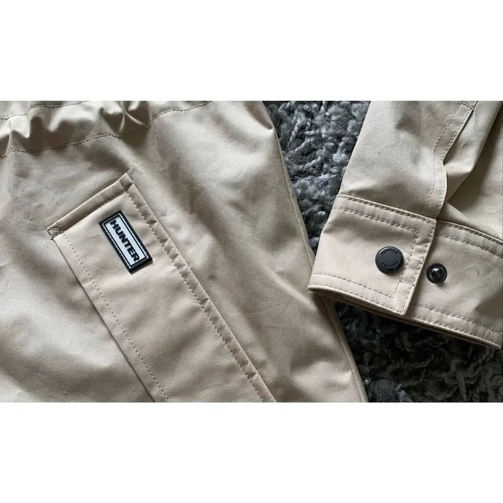 NEW NWOT Hunter Adela Cinched Waist TAN Rain Jacket Coat sz S